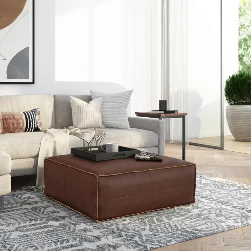 Brody - Extra Large Coffee Table Pouf - Distressed Dark Brown