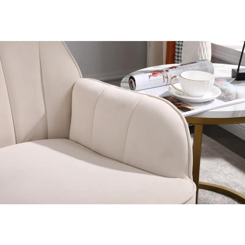 Modern Mid-Century Chair Velvet Sherpa Armchair For Living Room Bedroom Office - Beige