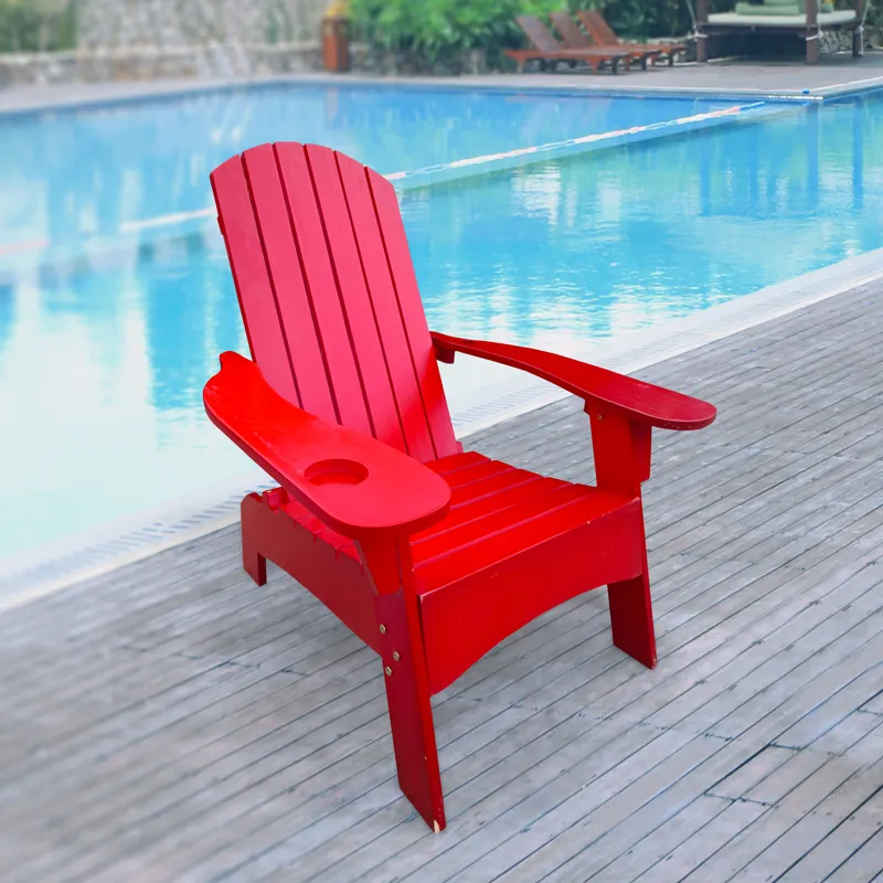Outdoor Or Indoor Adirondack Chair With An Hole To Hold Umbrella On The Arm - Red