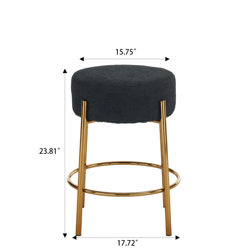 Round Bar Stools (Set of 2), Contemporary Upholstered Dining Stools For Kitchens, Coffee Shops And B