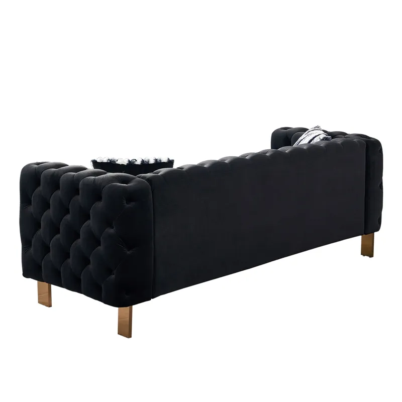 Chesterfield - Modern Tufted Velvet Living Room Sofa, 84.25\'\'W Couch - Black