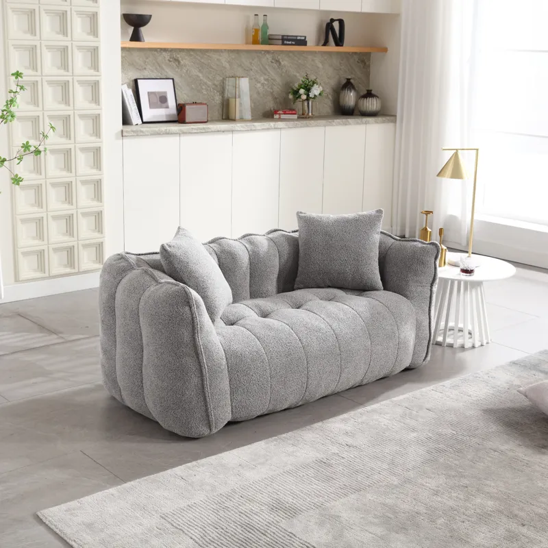 Soft Beanbag Chair With High Resilience Foam Core For Two People - Gray