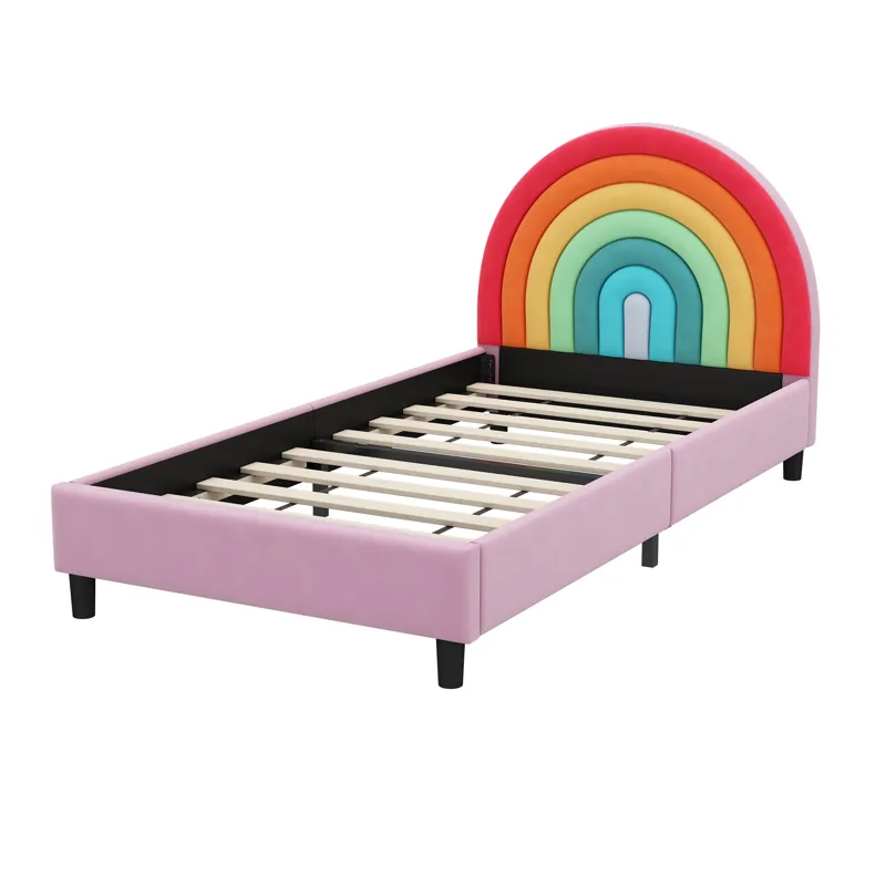 Rainbow Design Upholstered Twin Platform Bed Cute Style Princess Bed For Boys & Girls, Teens - Color