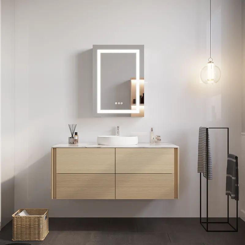 26X20\" Bathroom Medicine Cabinet With LED Mirror, Anti-Fog, Waterproof, 3000K~6000K Single Door Lig