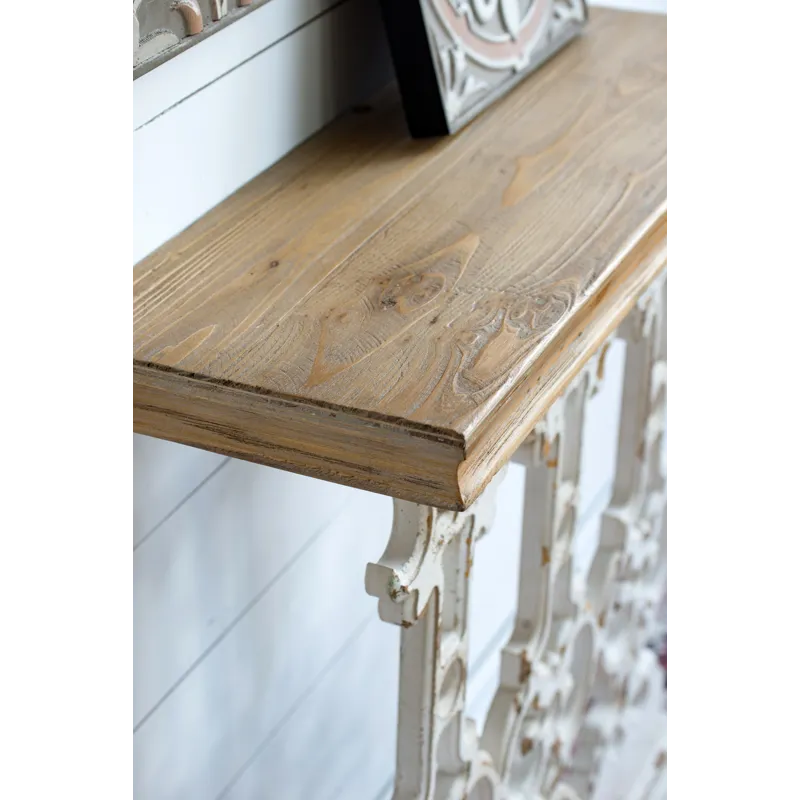 Classic Vintage Console Table With Wood Top - White Wash / Brown