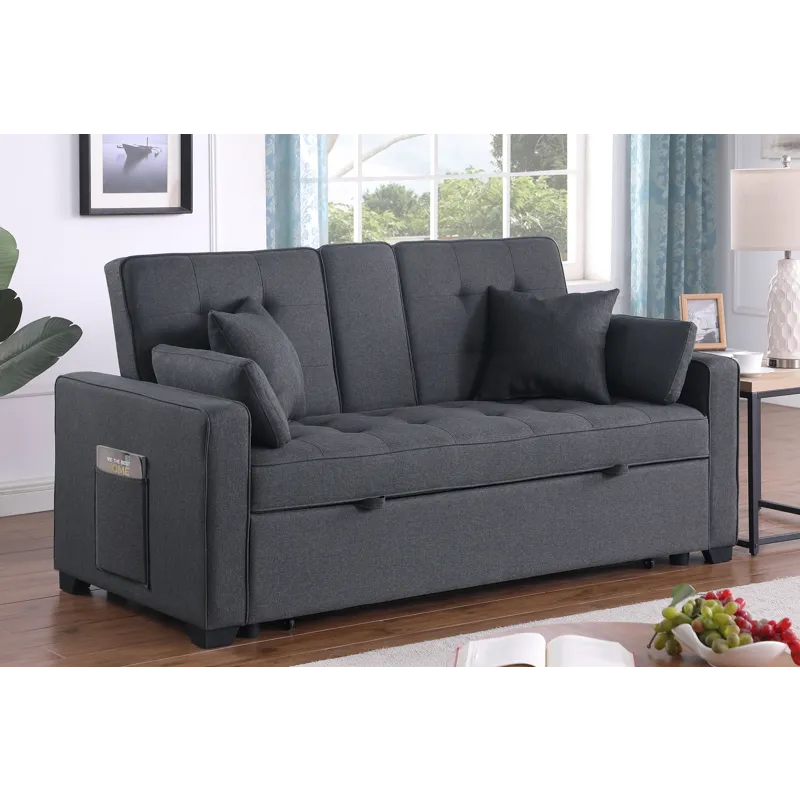 Cody II - 69.5\"W Dark Gray Linen Convertible Sleeper Loveseat With Cup Holder, Charging Ports and P