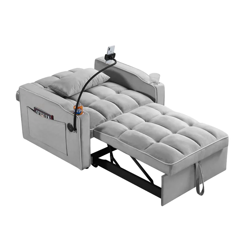 Convertible Sleeper Chair Sofa Bed Adjustable Pull Out Sleeper Chair Bed Multi-Pockets Folding Sofa 