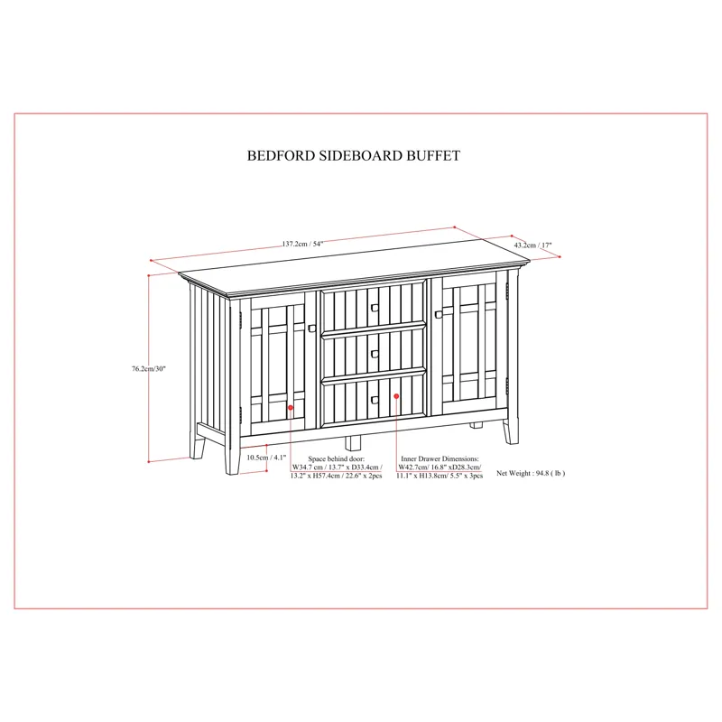 Bedford - Sideboard Buffet - Dark Tobacco Brown