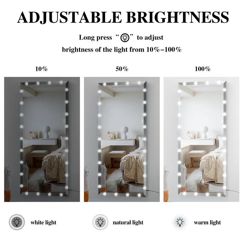 Hollywood - Full Length Mirror With Lights Oversized Full Body Vanity Mirror With 3 Color Modes Ligh