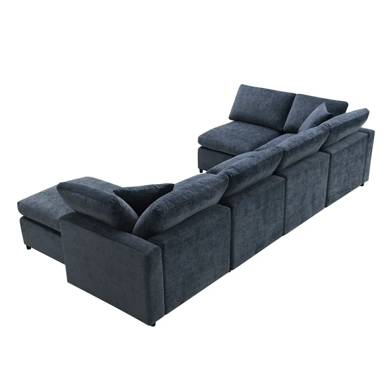 Modern Modular Cloud Sofa Bed, 6 Seat Chenille Sectional Couch Set With Ottoman, Free Combination, C