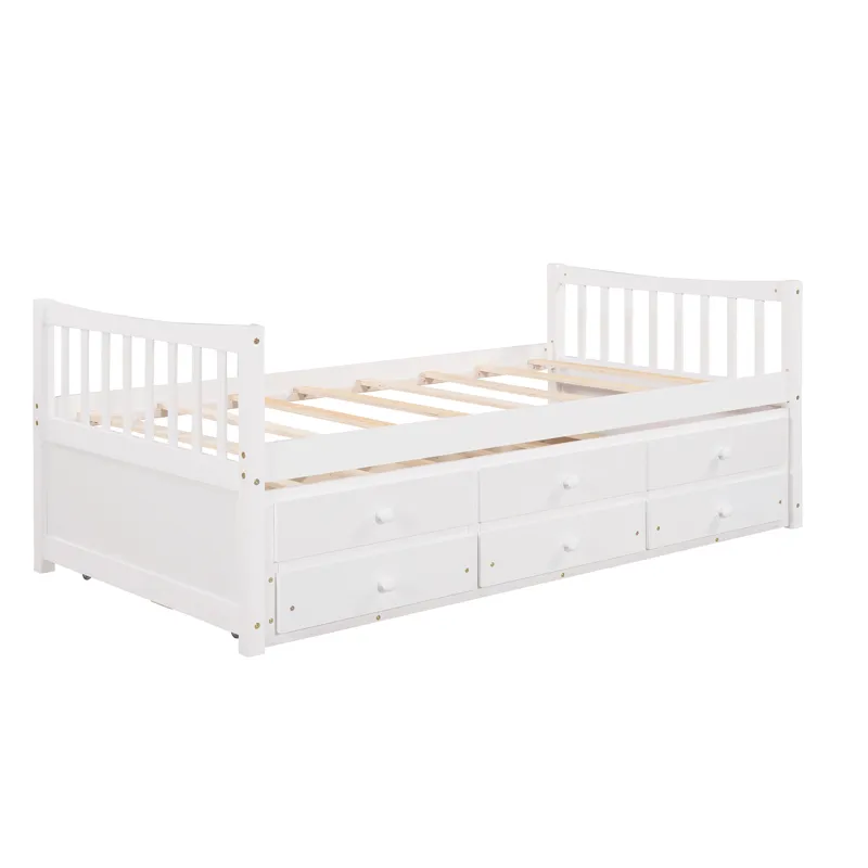 Twin Size Daybed With Trundle And Drawers - White
