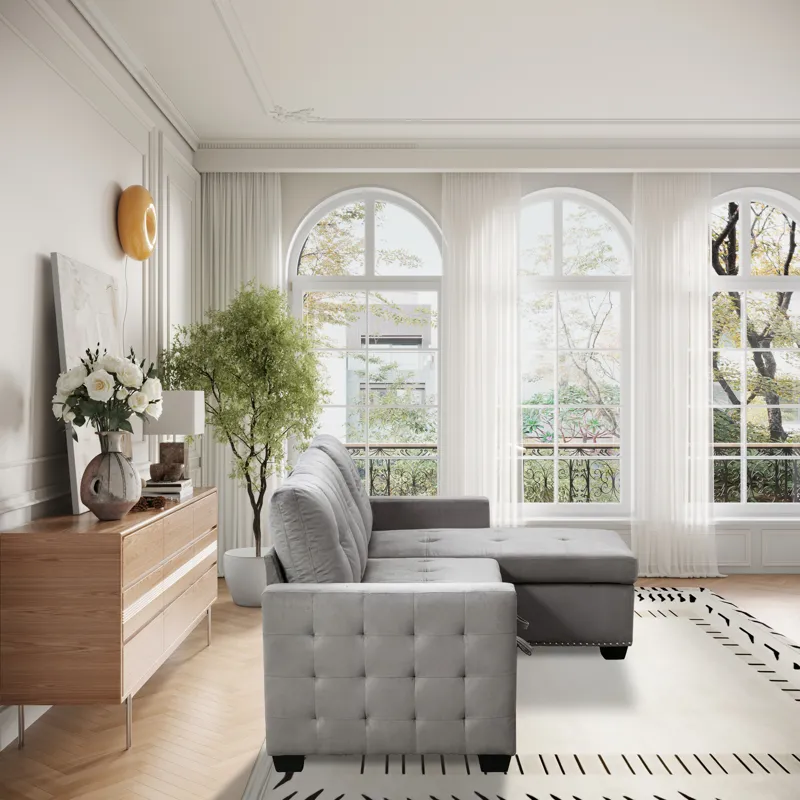 Reversible Sectional Storage Sleeper Sofa Bed, L-Shape 2 Seat Sectional Chaise With Storage, Skin-Fe