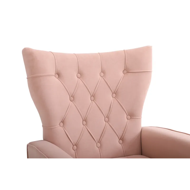 Modern Accent Chair With Ottoman, Comfy Armchair For Living Room, Bedroom, Apartment, Office - Pink