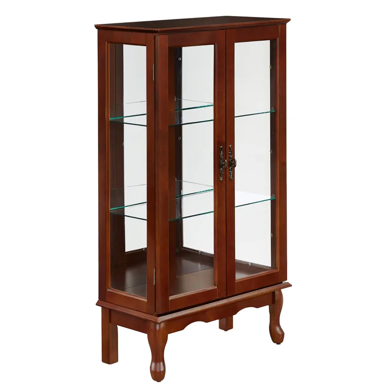 Curio Cabinet Lighted Curio Diapaly Cabinet With Adjustable Shelves And Mirrored Back Panel, Tempere