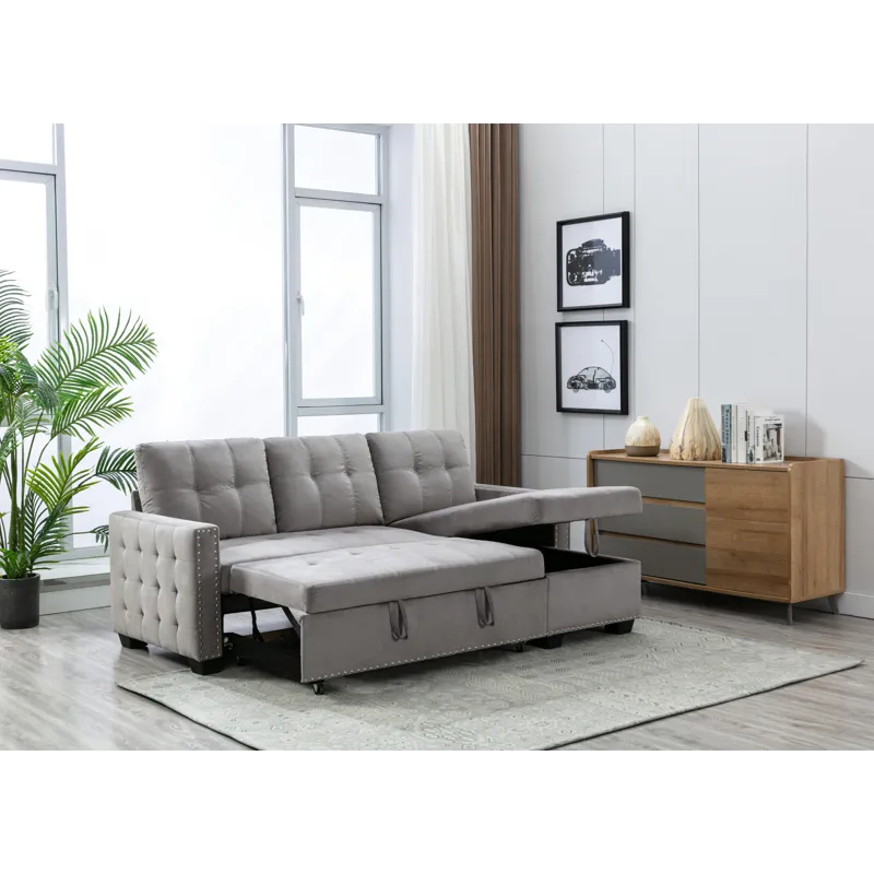 Reversible Sectional Storage Sleeper Sofa Bed, L-Shape 2 Seat Sectional Chaise With Storage, Skin-Fe