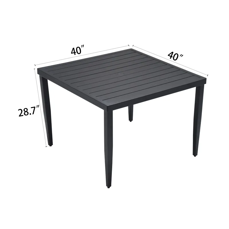 Outdoor Patio Square Dining Table With Tapered Feet & Umbrella Hole - Ember Black