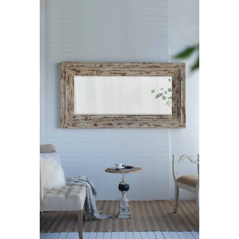 Full Length Rectangle Floor Mirror With Distressed Wood Frame - Brown