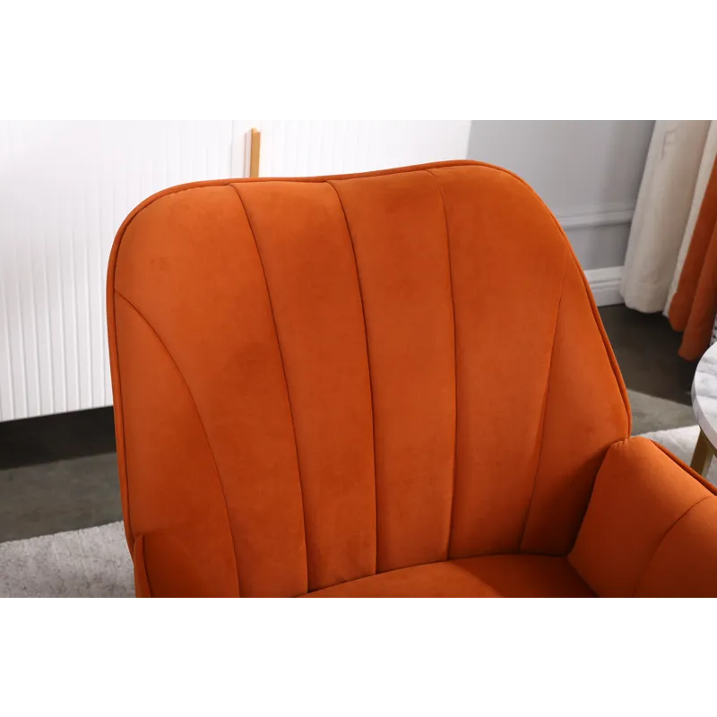 Modern Mid-Century Chair Velvet Sherpa Armchair For Living Room Bedroom Office - Orange