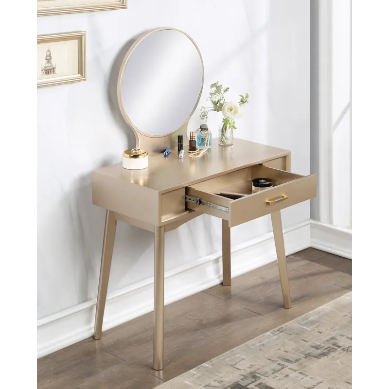 Maly - Contemporary Wood Vanity And Stool Set - Gold