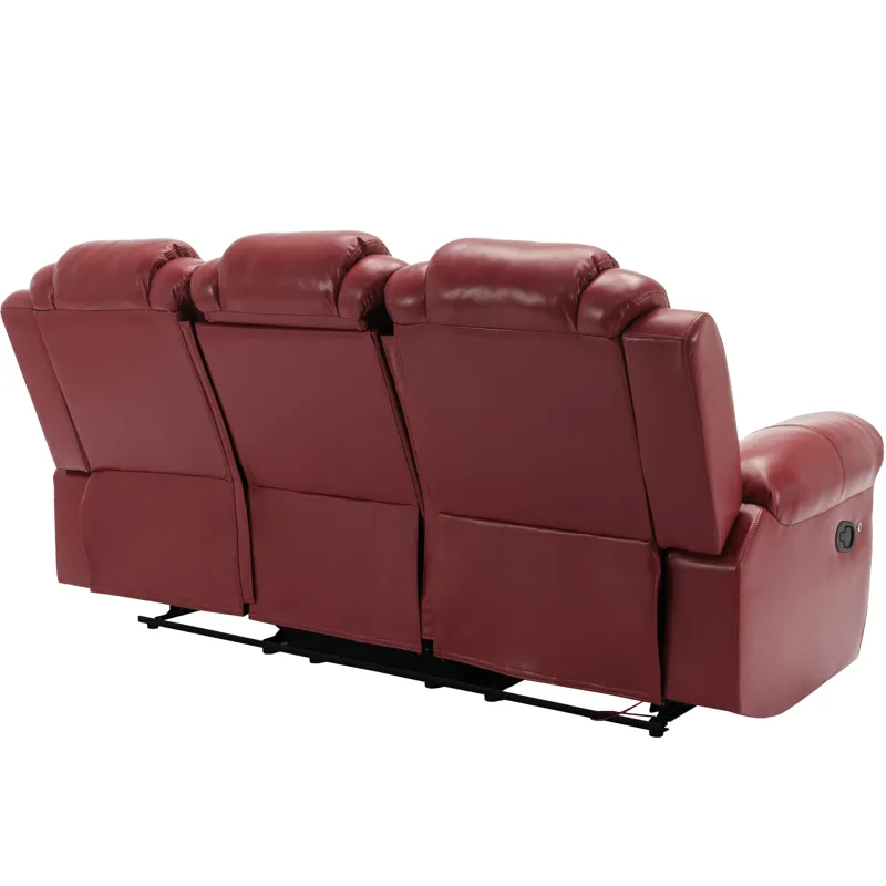 3 Pieces Recliner Sofa Sets Home Theater Seating Manual Recliner Chair With Center Console And Led L