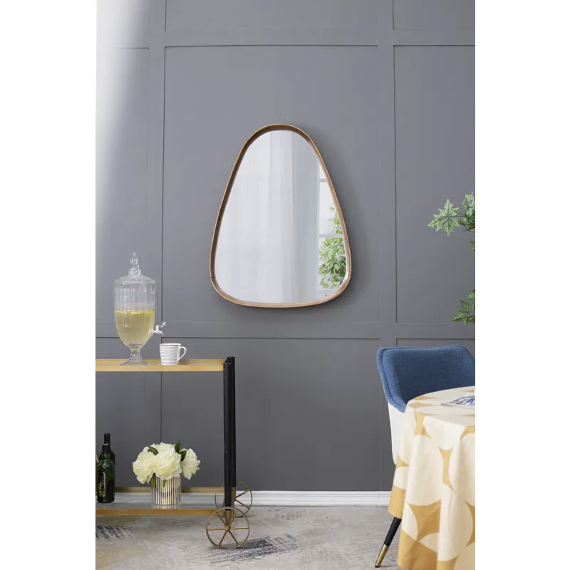 Irrgeular Mirror With Wood Frame, Wall Mirror For Living Room Bathroom Entryway - Brown