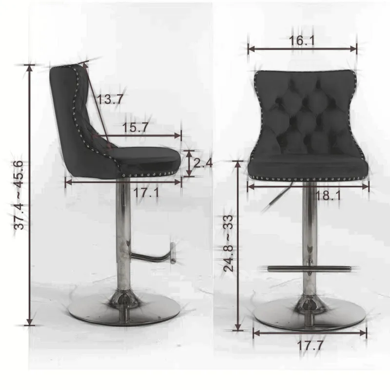 Swivel Velvet Barstools Adjusatble Seat Height From 25-33\", Modern Upholstered Chrome Base Bar Stoo