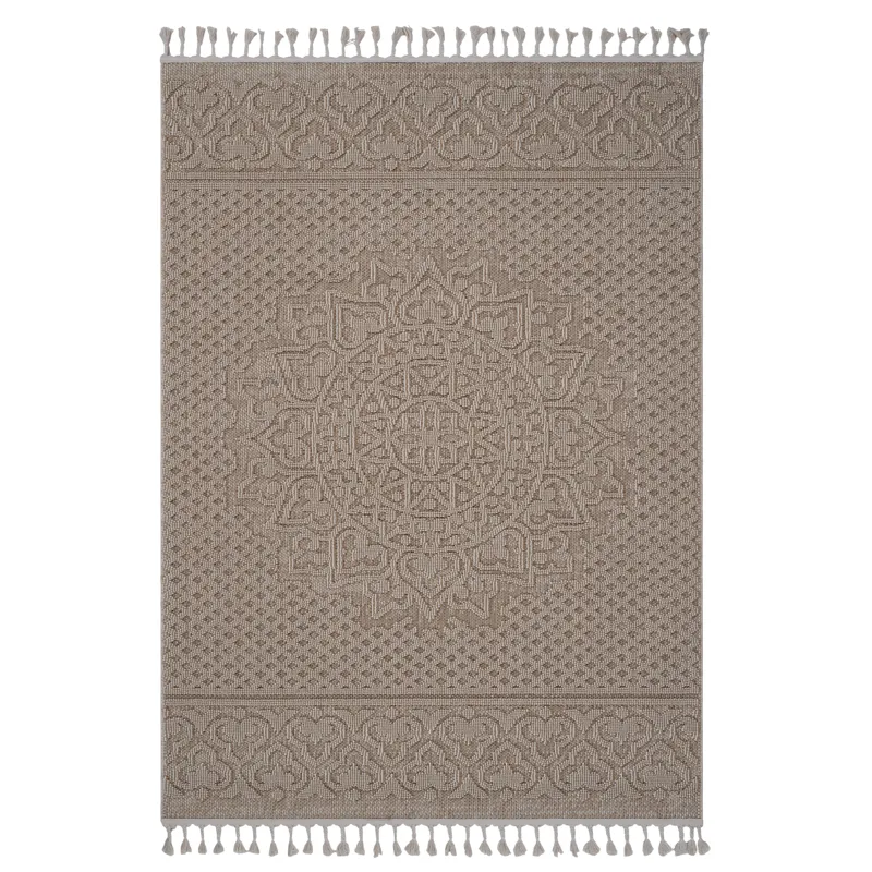 Guros - 6\' x 9\' Medallion Indoor / Outdoor Area Rug - Beige