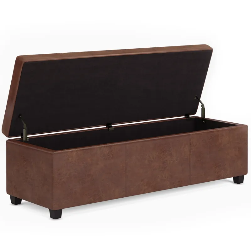 Avalon - Extra Large Storage Ottoman Bench - Distressed Saddle Brown