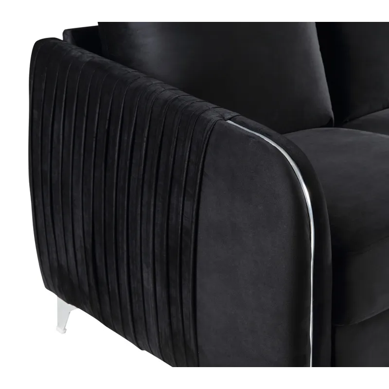 Hathaway - Velvet Modern Chic Loveseat Couch - Black