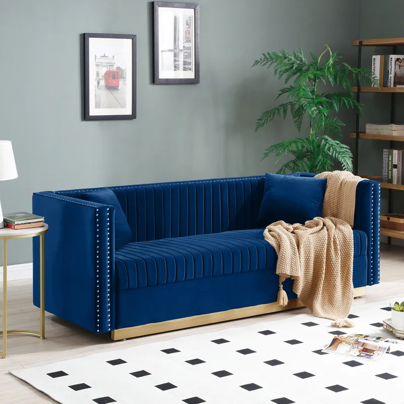 Contemporary Vertical Channel Tufted Sofa Modern Upholstered Couch For Living Room With 2 Pillows - 