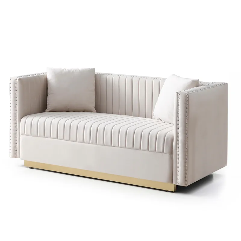 Contemporary Vertical Channel Tufted Sofa Loveseat Modern Upholstered Couch For Living Room With 2 P
