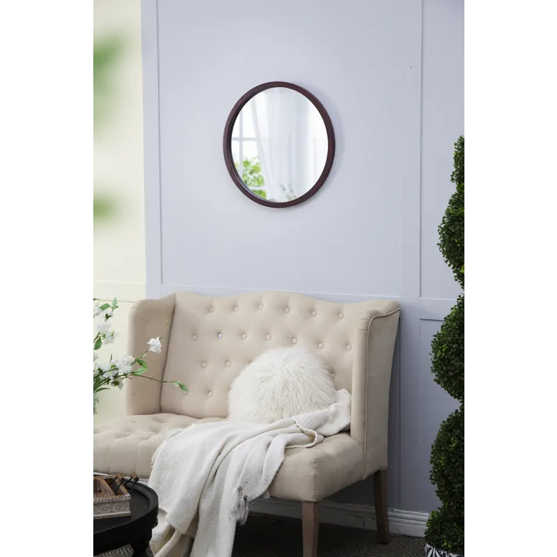 Circle Wall Mirror With Wooden Frame And Walnut Finish, Wall Mirror For Living Room Dining Room - Br