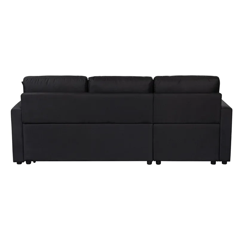 Paisley - Linen Fabric Reversible Sleeper Sectional Sofa With Storage Chaise - Black