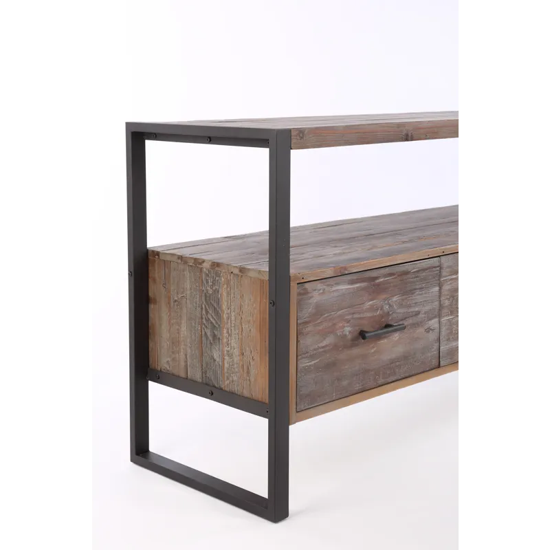 Reclaimed Wood Media TV Console Table With 3 Drarwer, Open Shelf - Antique Gray