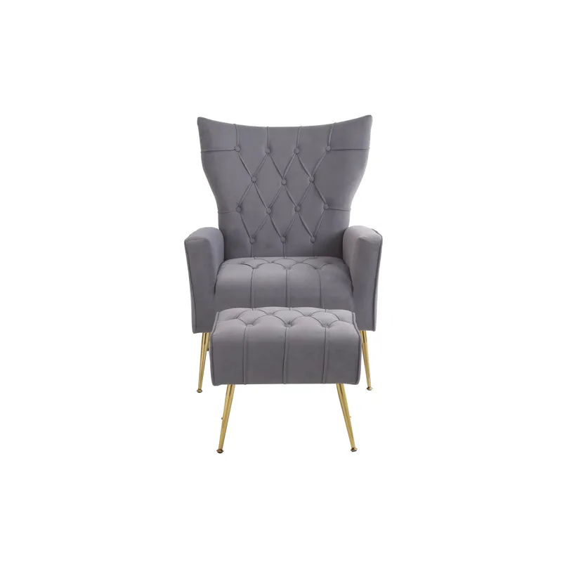 Modern Accent Chair With Ottoman, Comfy Armchair For Living Room, Bedroom, Apartment, Office - Gray