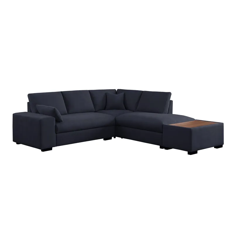 Joshua - 100\"W Dark Gray Woven Fabric Sectional Sofa With Right Facing Chaise and Console Ottoman