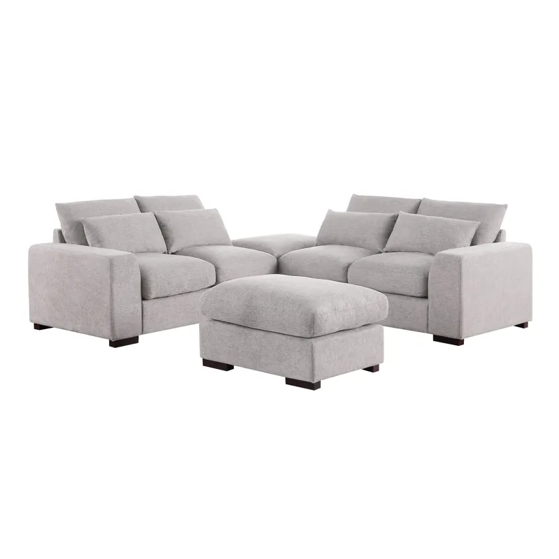 Tatman - Linen Blend Sectional With 2 Ottomans - Light Gray