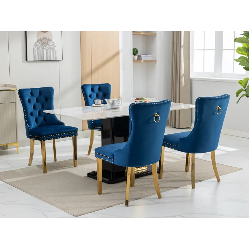 Nikki - Modern, High-End Tufted Solid Wood Contemporary Velvet Upholstered Dining Chair With Golden 