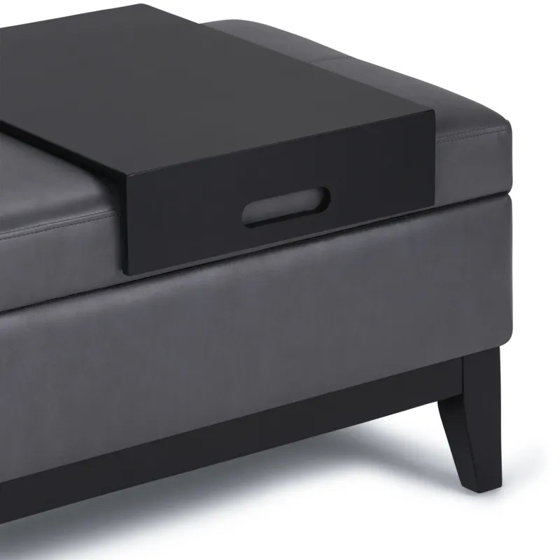 Oregon - Storage Ottoman Bench with Tray - Stone Grey