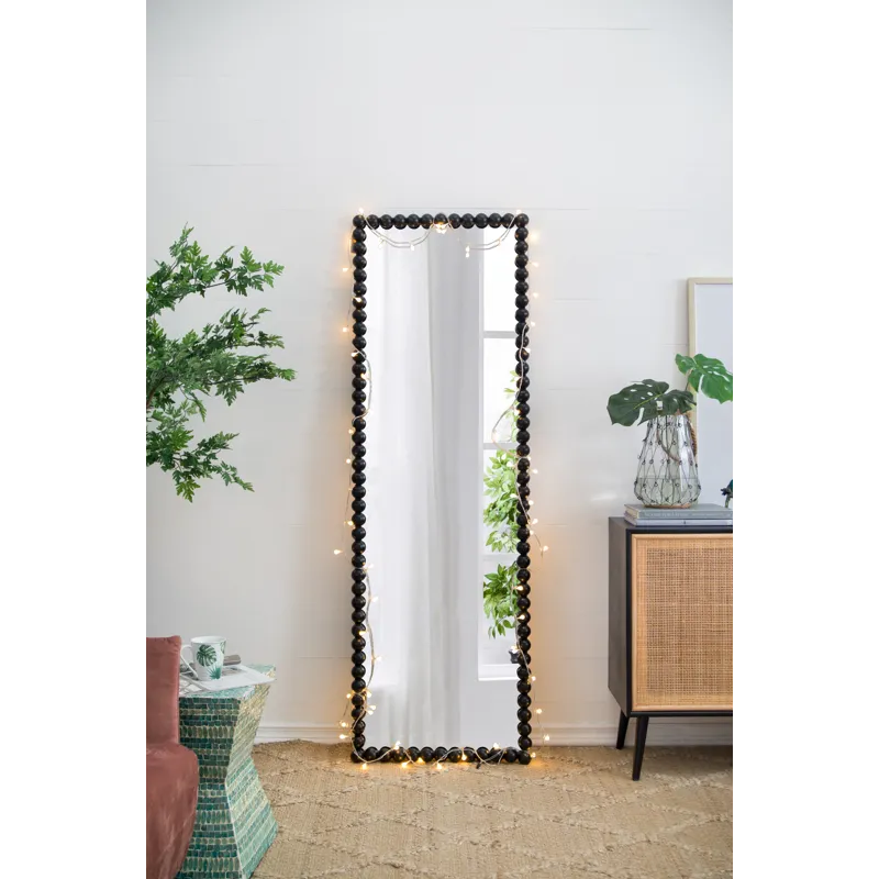 Full Length Mirror With Metal Beaded Frame, Rectangular Oversized Mirror For Living Room Bedroom - B