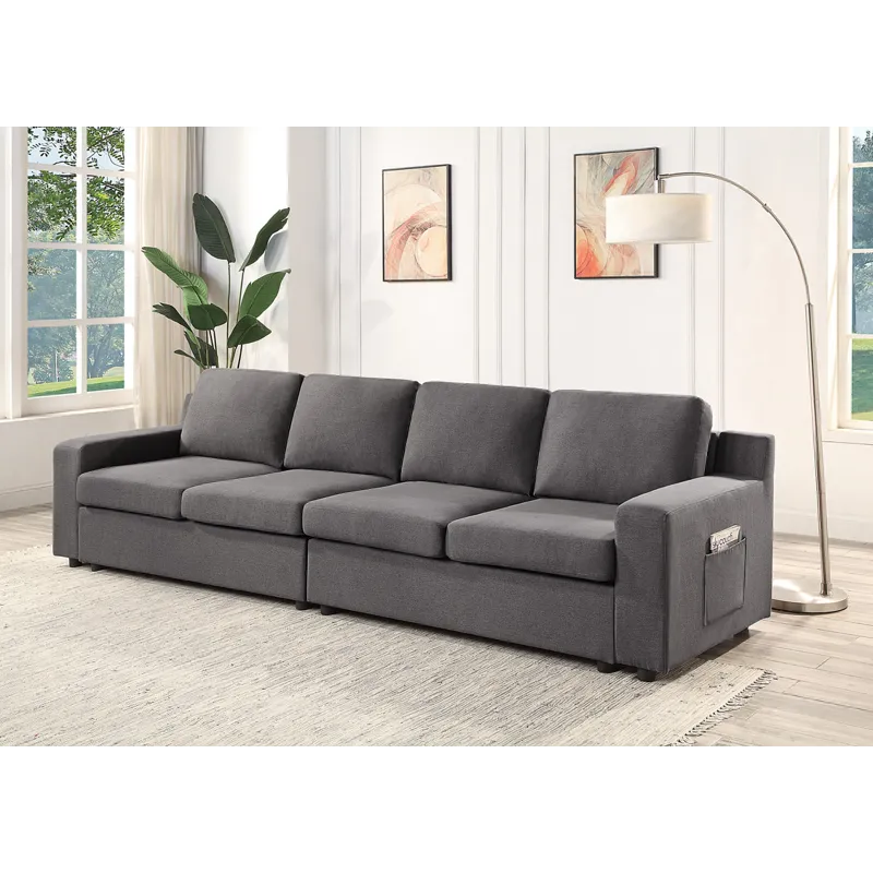 Waylon - Linen 4-Seater Sofa With Pockets - Gray