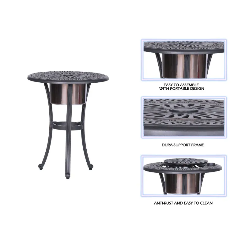 Outdoor Patio Aluminum Round Bistro Table/Side Table With Ice Bucket - Gunmetal