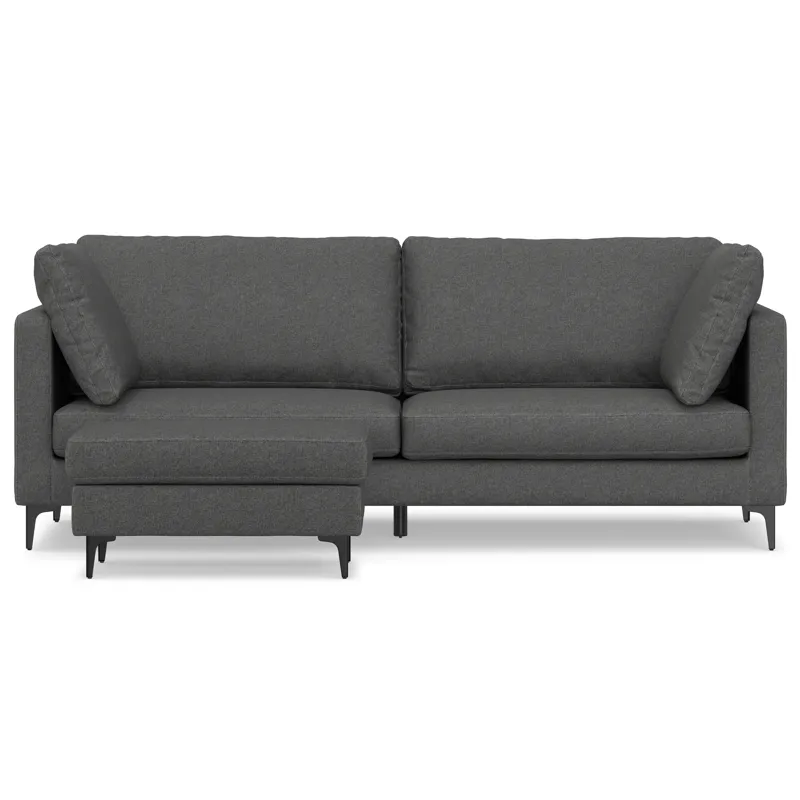 Ava - 90\" Mid Century Sofa with Ottoman Set - Pebble Gray