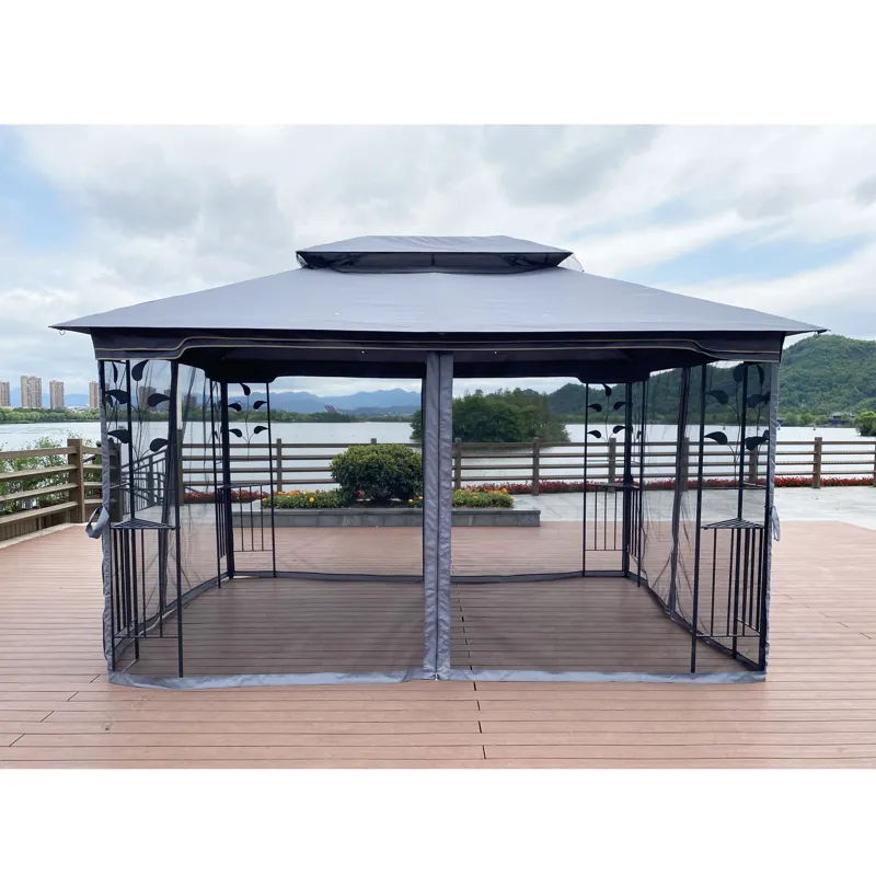Outdoor Patio Gazebo Canopy Tent With Ventilated Double Roof And Mosquito Net (Detachable Mesh Scree