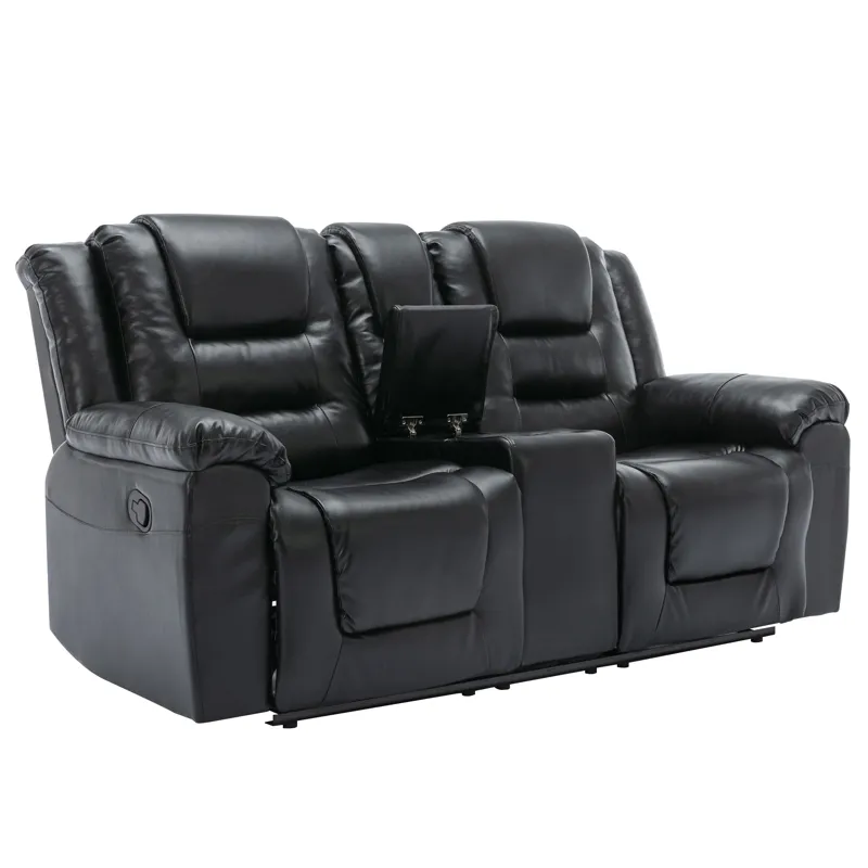 2 Seater Home Theater Recliner Manual Recliner Chair With A Storage Box And Two Cup Holders For Livi