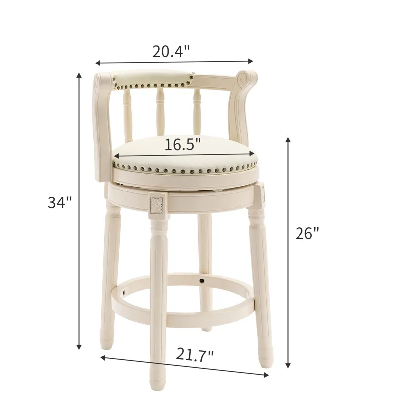 26\'\' Leather Wooden Bar Stool - Cream / Blue