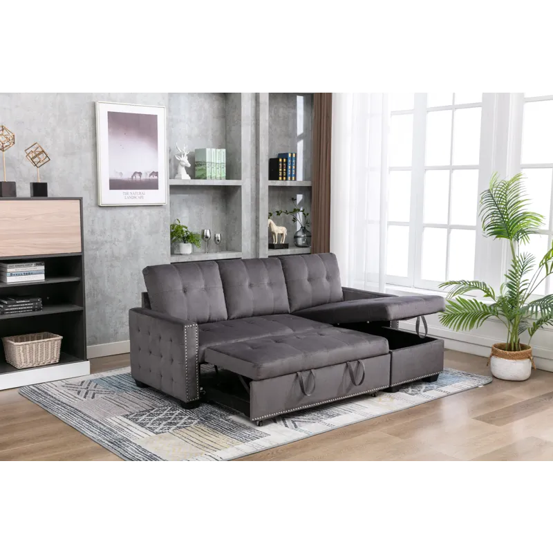 Reversible Sectional Storage Sleeper Sofa Bed, L-Shape 2 Seat Sectional Chaise With Storage, Skin-Fe