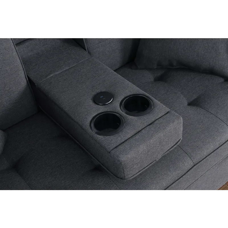 Cody II - 69.5\"W Dark Gray Linen Convertible Sleeper Loveseat With Cup Holder, Charging Ports and P