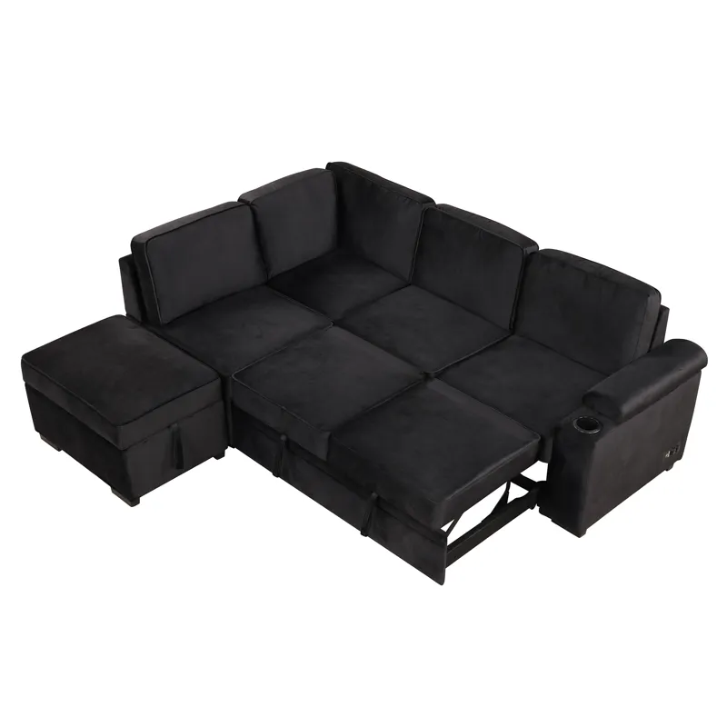 Sleeper Sofa Bed, 2 In 1 Pull Out Sofa Bed L-Shape Couch With Storage Ottoman For Living Room, Bedro
