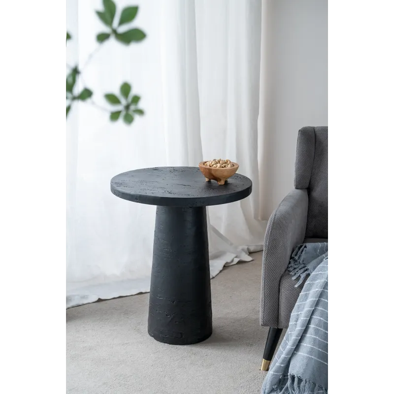 Round Side Table With Pedestal Base - Black - Black